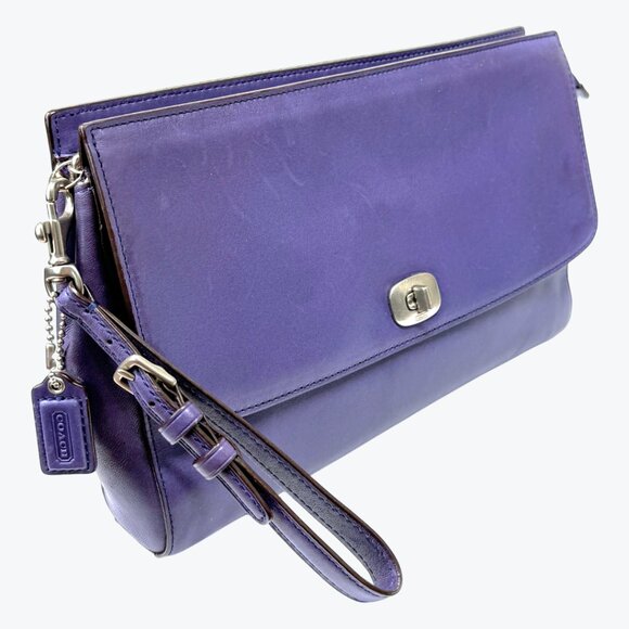 Coach Vintage Smooth Purple Leather Large Wristlet Clutch Turn Lock Front Pocket - Picture 5 of 13